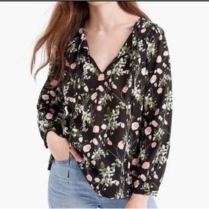 J. Crew Liberty Art Fabrics Poppy Dreams Floral Blouse Medium Black Pink Cotton